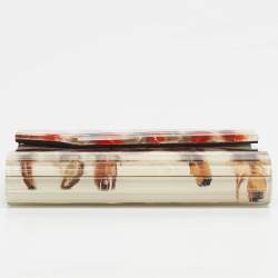 Pre Owned Jimmy Choo Clear/Multicolor Feather Print Acrylic Candy Chain Clutch