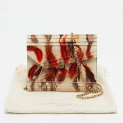 Pre Owned Jimmy Choo Clear/Multicolor Feather Print Acrylic Candy Chain Clutch