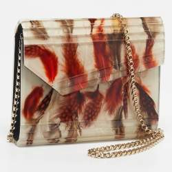 Pre Owned Jimmy Choo Clear/Multicolor Feather Print Acrylic Candy Chain Clutch