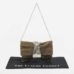 Pre Owned Jimmy Choo Gold/Silver Lurex Fabric and Chainmail Chandra Chain Clutch