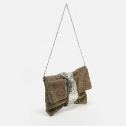 Pre Owned Jimmy Choo Gold/Silver Lurex Fabric and Chainmail Chandra Chain Clutch