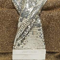 Pre Owned Jimmy Choo Gold/Silver Lurex Fabric and Chainmail Chandra Chain Clutch