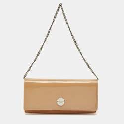 Pre Owned Jimmy Choo Beige Patent Leather and Suede Fie Chain Clutch