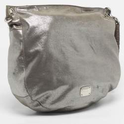 Pre Owned Jimmy Choo Silver Iridescent Leather Large Sky Bangle Hobo