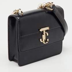 Pre Owned Jimmy Choo Black Leather Faux Pearl Varenne Shoulder Bag