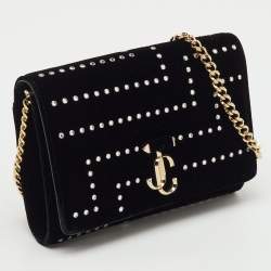 Pre Owned Jimmy Choo Black Velvet Crystal Embellished Varenne Chain Clutch