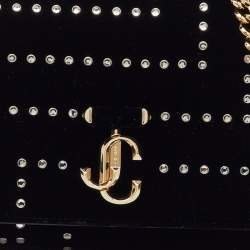Pre Owned Jimmy Choo Black Velvet Crystal Embellished Varenne Chain Clutch