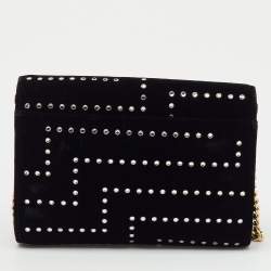 Pre Owned Jimmy Choo Black Velvet Crystal Embellished Varenne Chain Clutch