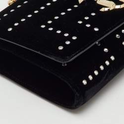 Pre Owned Jimmy Choo Black Velvet Crystal Embellished Varenne Chain Clutch