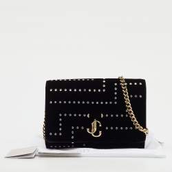 Pre Owned Jimmy Choo Black Velvet Crystal Embellished Varenne Chain Clutch