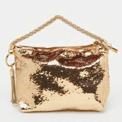 Pre Owned Jimmy Choo Metallic Rose Gold Sequins Mini Callie Bag