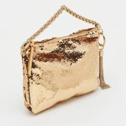 Pre Owned Jimmy Choo Metallic Rose Gold Sequins Mini Callie Bag