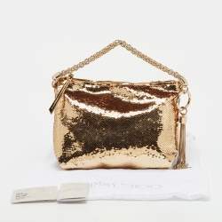 Pre Owned Jimmy Choo Metallic Rose Gold Sequins Mini Callie Bag
