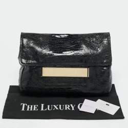 Pre Owned Jimmy Choo Black Lizard Embossed Glossy Leather Carolina Clutch