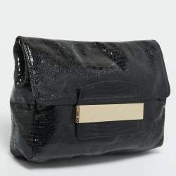 Pre Owned Jimmy Choo Black Lizard Embossed Glossy Leather Carolina Clutch