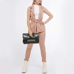 Pre Owned Jimmy Choo Black Lizard Embossed Glossy Leather Carolina Clutch