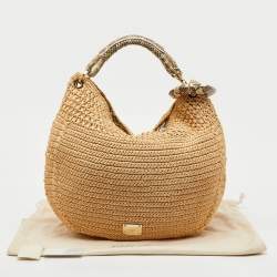 Pre Owned Jimmy Choo Beige/Black Raffia and Snakeskin Trim Sky Hobo