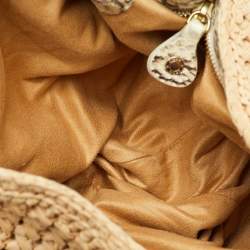 Pre Owned Jimmy Choo Beige/Black Raffia and Snakeskin Trim Sky Hobo