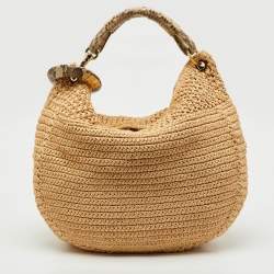 Pre Owned Jimmy Choo Beige/Black Raffia and Snakeskin Trim Sky Hobo