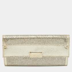 Pre Owned Jimmy Choo Gold Glitter and Leather Reese Clutch