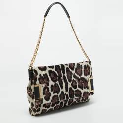 Pre Owned Jimmy Choo Burgundy/Off White Calf Hair Ally Flap Shoulder Bag