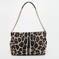 Pre Owned Jimmy Choo Burgundy/Off White Calf Hair Ally Flap Shoulder Bag