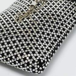 Pre Owned Jimmy Choo Black Suede Crystal Embellished Phone Pouch with Chain