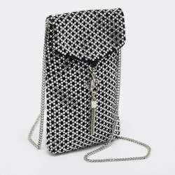 Pre Owned Jimmy Choo Black Suede Crystal Embellished Phone Pouch with Chain
