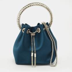 Pre Owned Jimmy Choo Teal Blue Satin Crystal Embellished BonBon Drawstring Bag