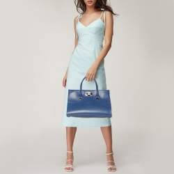 Pre Owned Jimmy Choo Blue Leather and Suede Riley Tote