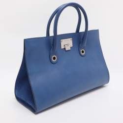 Pre Owned Jimmy Choo Blue Leather and Suede Riley Tote