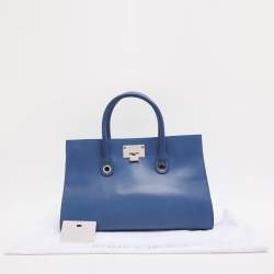 Pre Owned Jimmy Choo Blue Leather and Suede Riley Tote