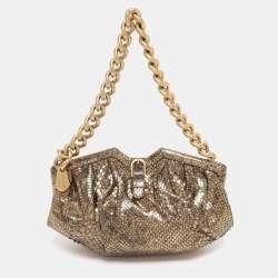 Pre Owned Jimmy Choo Gold Python Frame Clutch