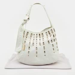 Pre Owned Jimmy Choo White Leather Dessy Studded Hobo