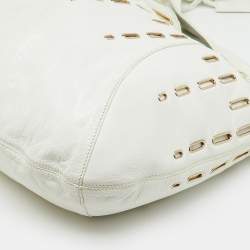 Pre Owned Jimmy Choo White Leather Dessy Studded Hobo