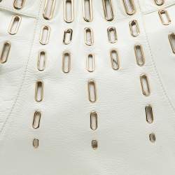 Pre Owned Jimmy Choo White Leather Dessy Studded Hobo