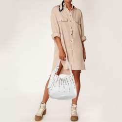 Pre Owned Jimmy Choo White Leather Dessy Studded Hobo