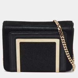 Pre Owned Jimmy Choo Black Leather and Shimmer Fabric Alba Chain Clutch