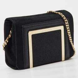 Pre Owned Jimmy Choo Black Leather and Shimmer Fabric Alba Chain Clutch