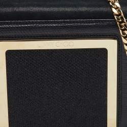 Pre Owned Jimmy Choo Black Leather and Shimmer Fabric Alba Chain Clutch