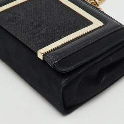 Pre Owned Jimmy Choo Black Leather and Shimmer Fabric Alba Chain Clutch