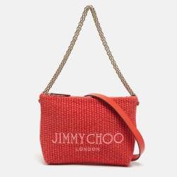 Pre Owned Jimmy Choo Red Woven Raffia Callie Shoulder Bag
