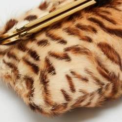 Pre Owned Jimmy Choo Brown Leopard Print Calf Hair Frame Pouch