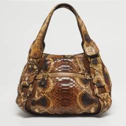 Pre Owned Jimmy Choo Bronze/Brown Python and Suede Mahala Tote