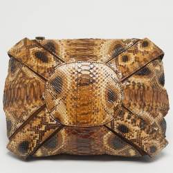 Pre Owned Jimmy Choo Bronze/Brown Python and Suede Mahala Tote