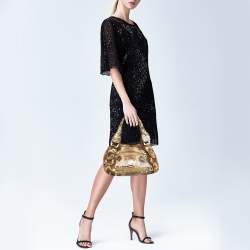 Pre Owned Jimmy Choo Bronze/Brown Python and Suede Mahala Tote