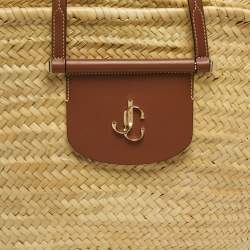 Pre Owned Jimmy Choo Brown/Natural Leaf Raffia Macy Tote