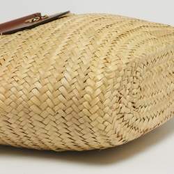 Pre Owned Jimmy Choo Brown/Natural Leaf Raffia Macy Tote