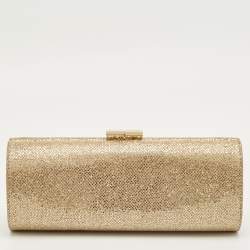 Pre Owned Jimmy Choo Gold Glitter Fabric Tube Clutch