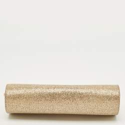 Pre Owned Jimmy Choo Gold Glitter Fabric Tube Clutch